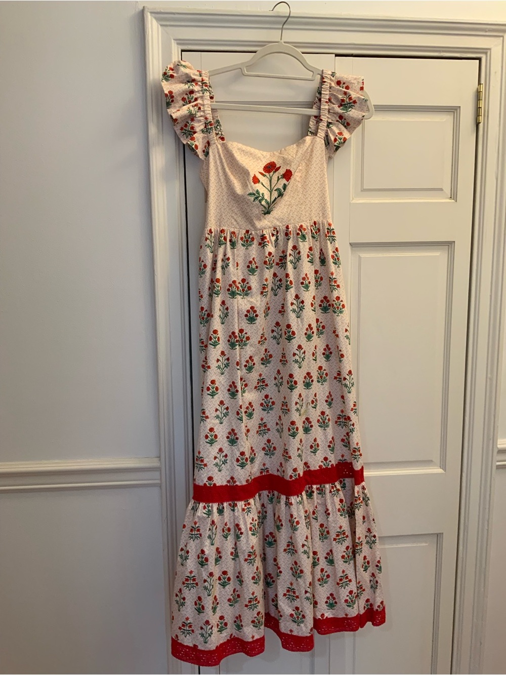 Hill House White Sundress with Red Floral Print